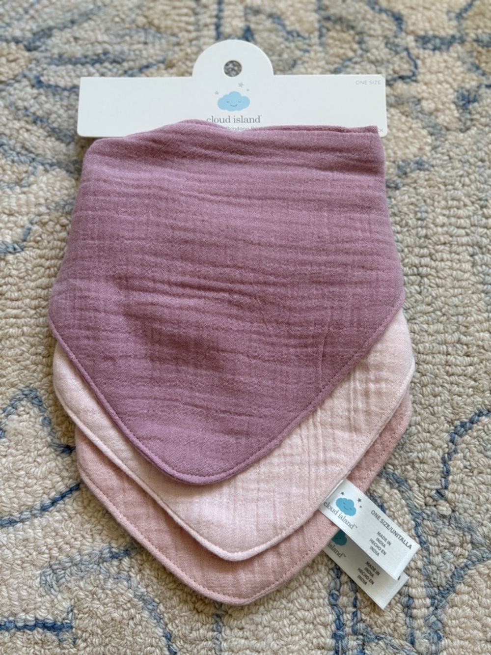 NWT cloud island Cotton Muslin Bandana Bibs in Mauve, Blush, Light Pink 3-Pack